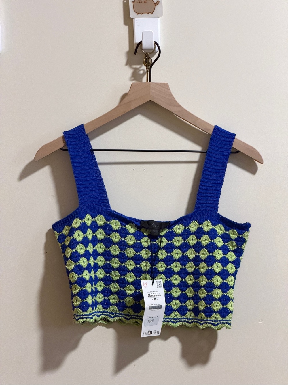 NWT Zara Blue & Lime Knit Crop Top M